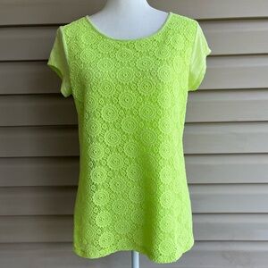 •Liz Claiborne•  Neon Green Crochet Lace Front Top - Size Medium